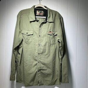 Mossy Oak Ripstop Long Sleeve Snap Button Shirt Mens 2XL Green Hunting Pockets